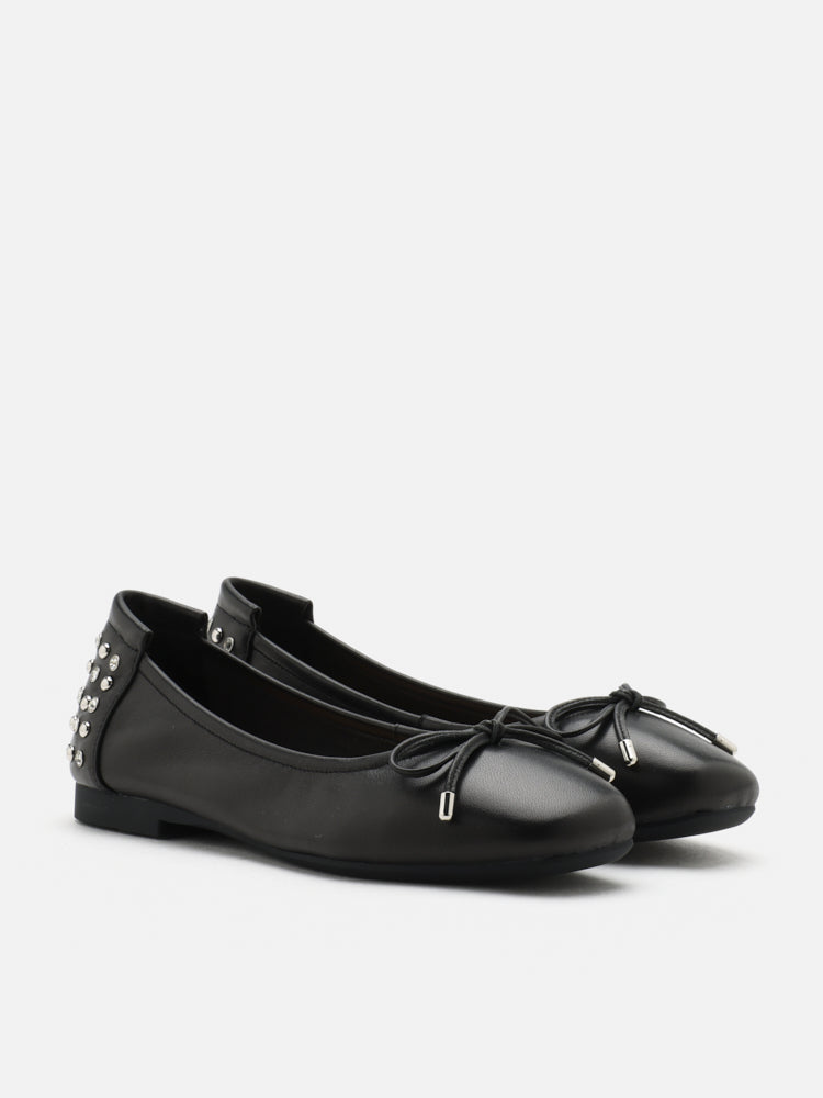 PAZZION, Frances Studded Bow Flats, Black