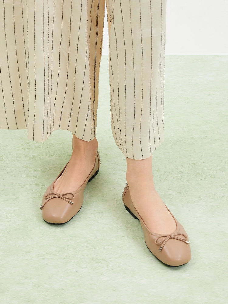 PAZZION, Frances Studded Bow Flats, Khaki