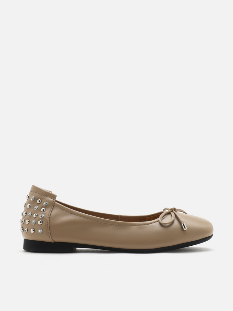 PAZZION, Frances Studded Bow Flats, Khaki