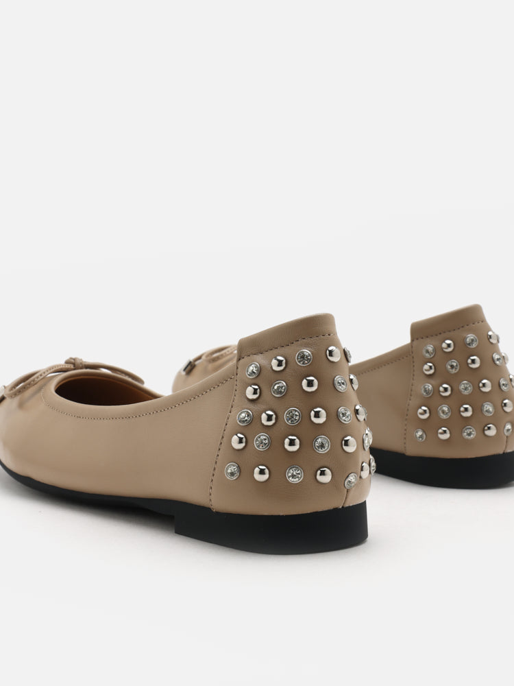 PAZZION, Frances Studded Bow Flats, Khaki
