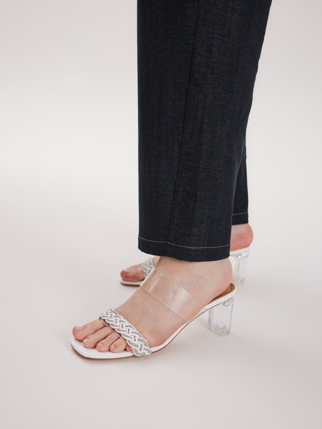 PAZZION, Freya Crystal Embellished Woven Sandal Heels, Beige