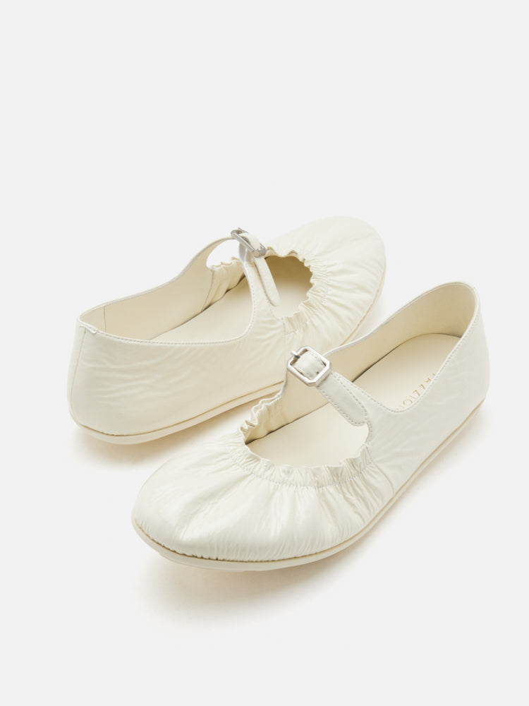PAZZION, Frieda Ruched Patent Mary Janes, Beige