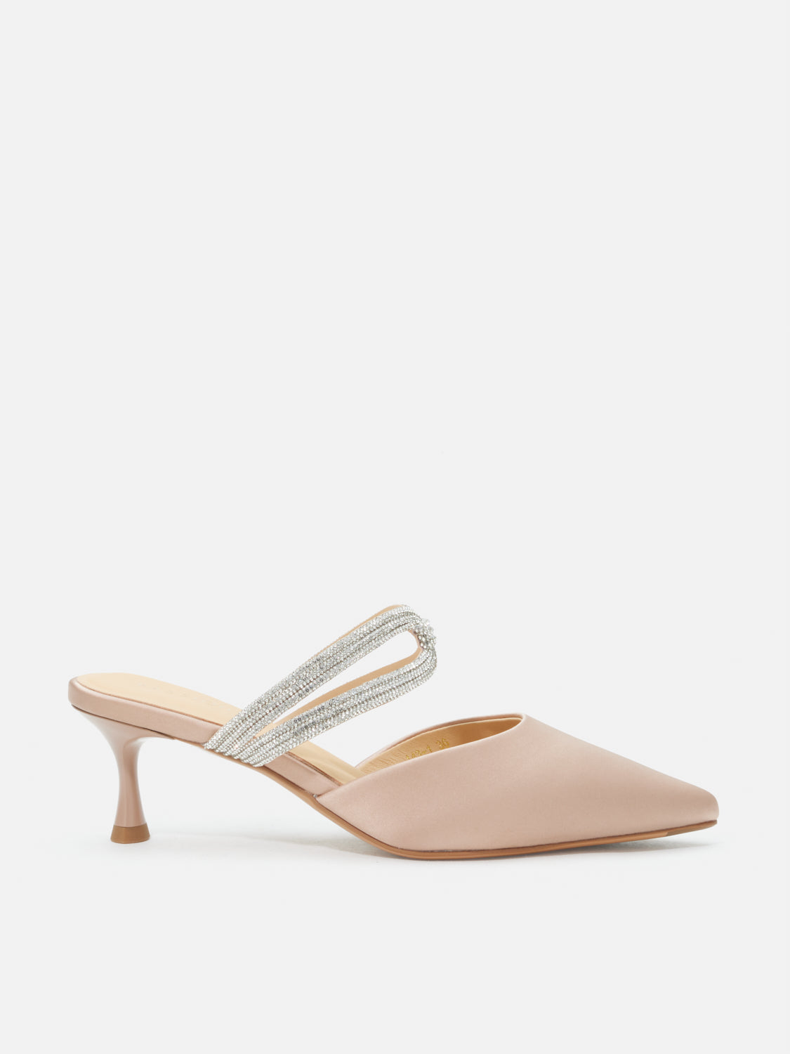 PAZZION, Gabriella Crystal Embellished Silk Mule Heels - Pink, Pink