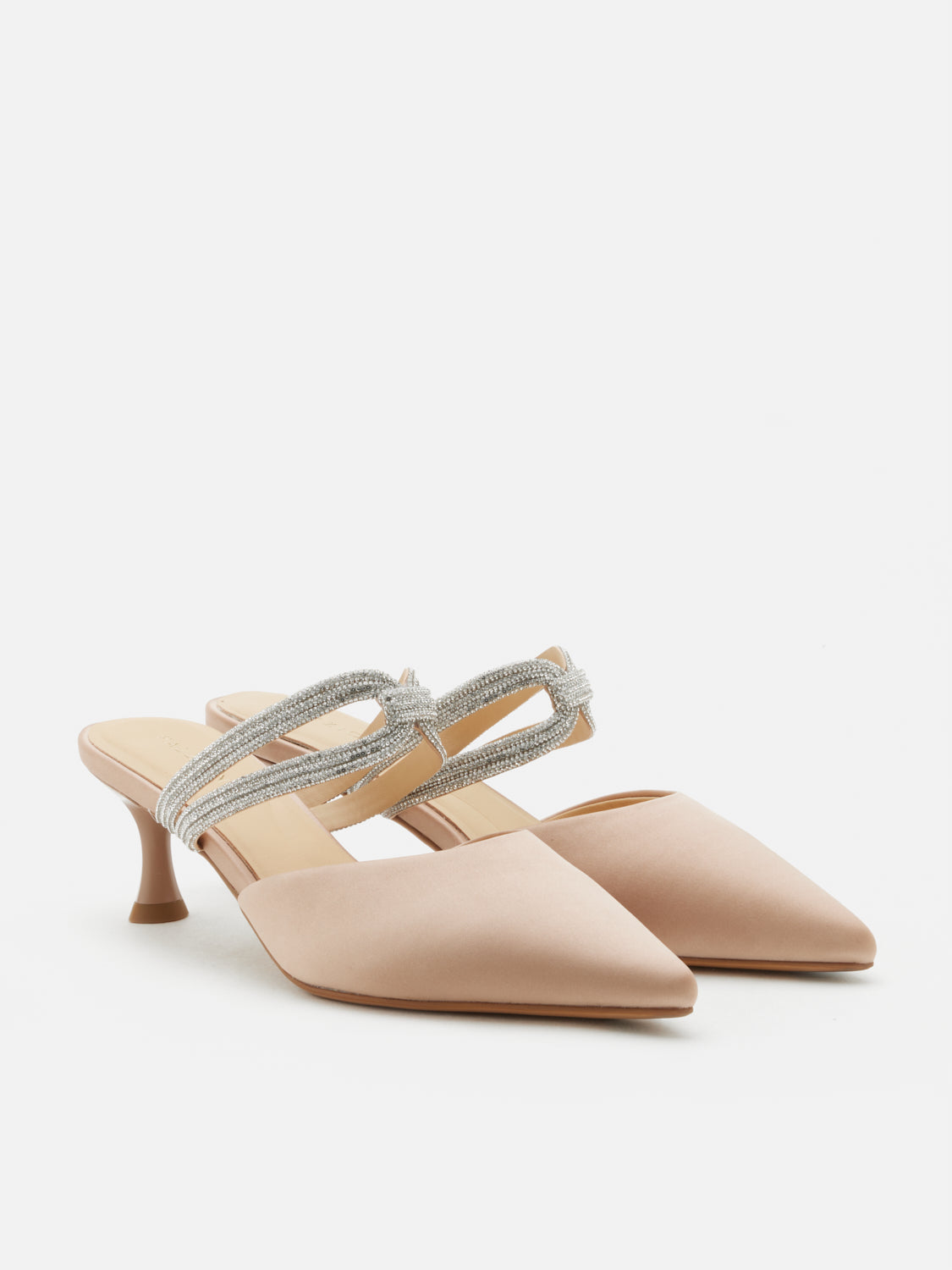 PAZZION, Gabriella Crystal Embellished Silk Mule Heels - Pink, Pink