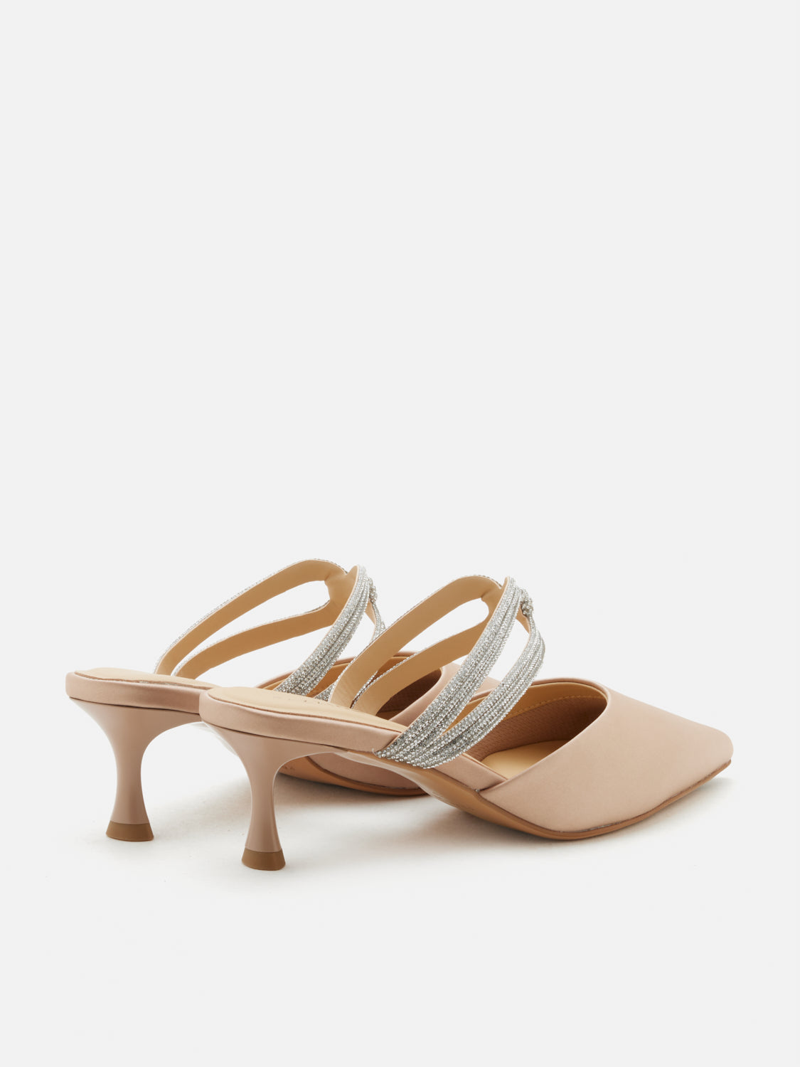 PAZZION, Gabriella Crystal Embellished Silk Mule Heels - Pink, Pink