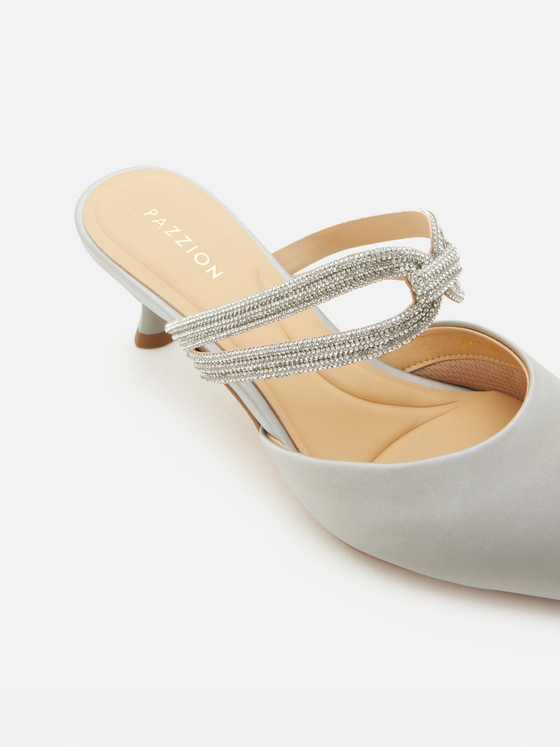 PAZZION, Gabriella Crystal Embellished Silk Mule Heels - Silver, Silver