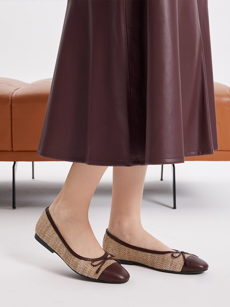 PAZZION, Georgia Tweed Toe Cap Bow Flats, Almond