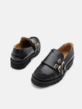 PAZZION, Giada Double Monk Strap Loafers, Black