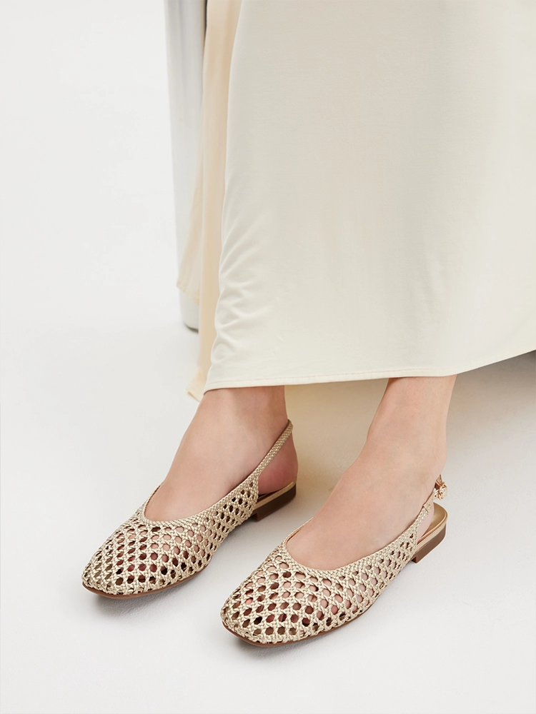 PAZZION, Ginevra Woven Slingback Flats, Gold