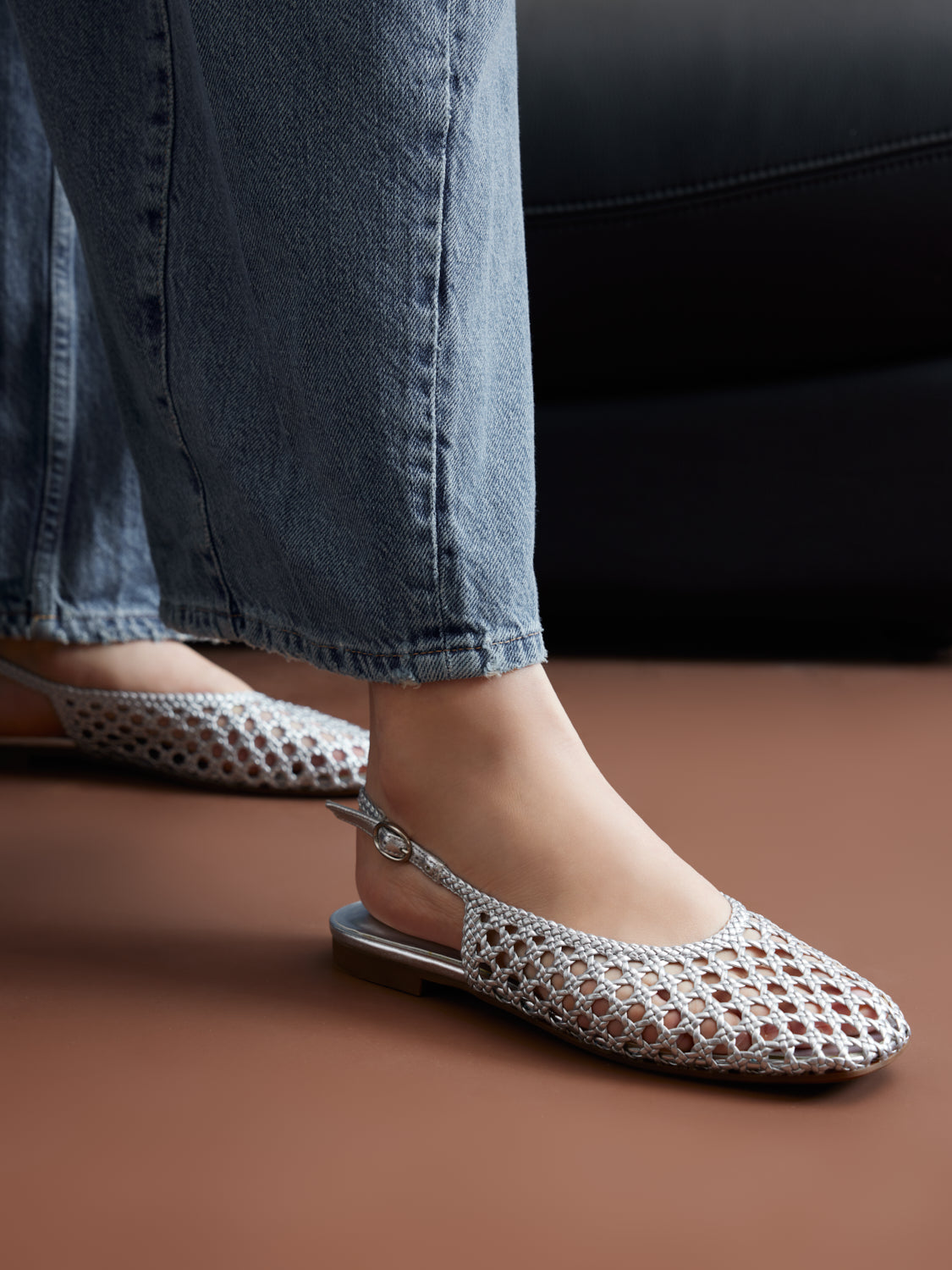 PAZZION, Ginevra Woven Slingback Flats, Silver