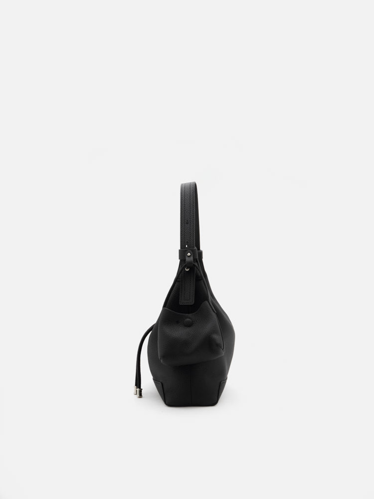 PAZZION, Giovanna Slouchy Leather Shoulder Bag, Black