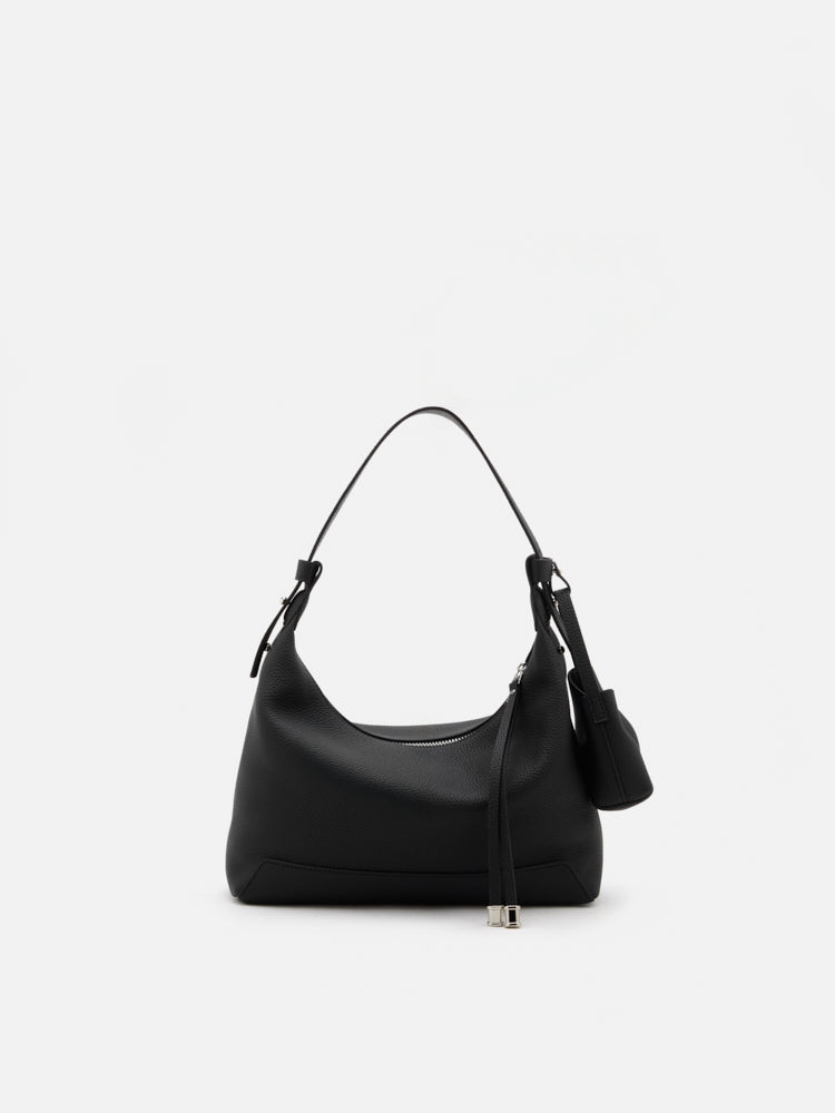 PAZZION, Giovanna Slouchy Leather Shoulder Bag, Black