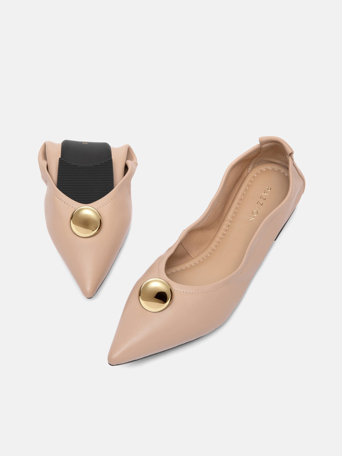 PAZZION, Givannia Leather Foldable Flats, Almond