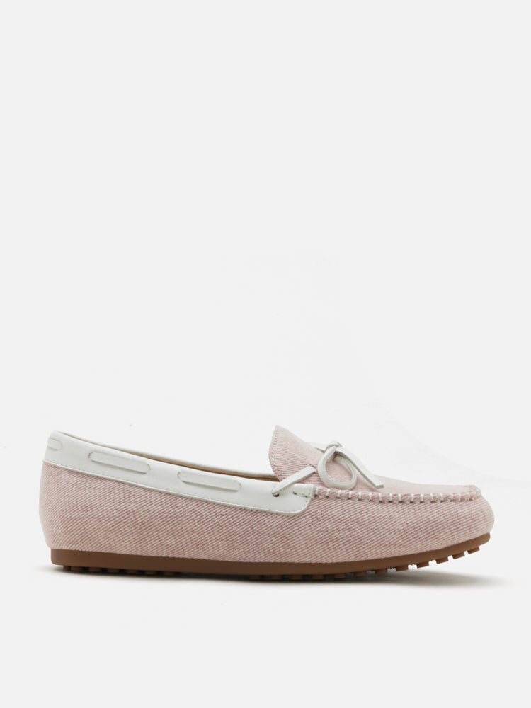PAZZION, Glenda Denim Bow Moccasins, Pink