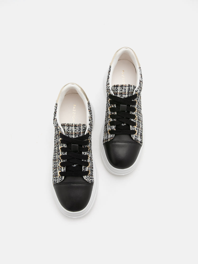 PAZZION, Greta Tweed Sneakers, Black