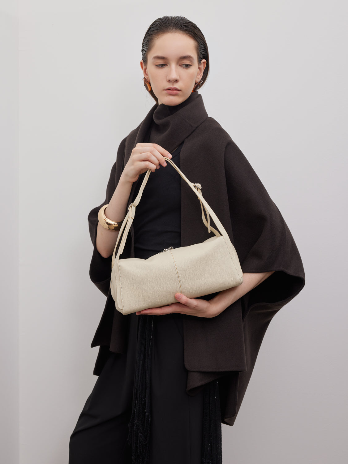 PAZZION, Gretchen Boxy Leather Bag, Beige