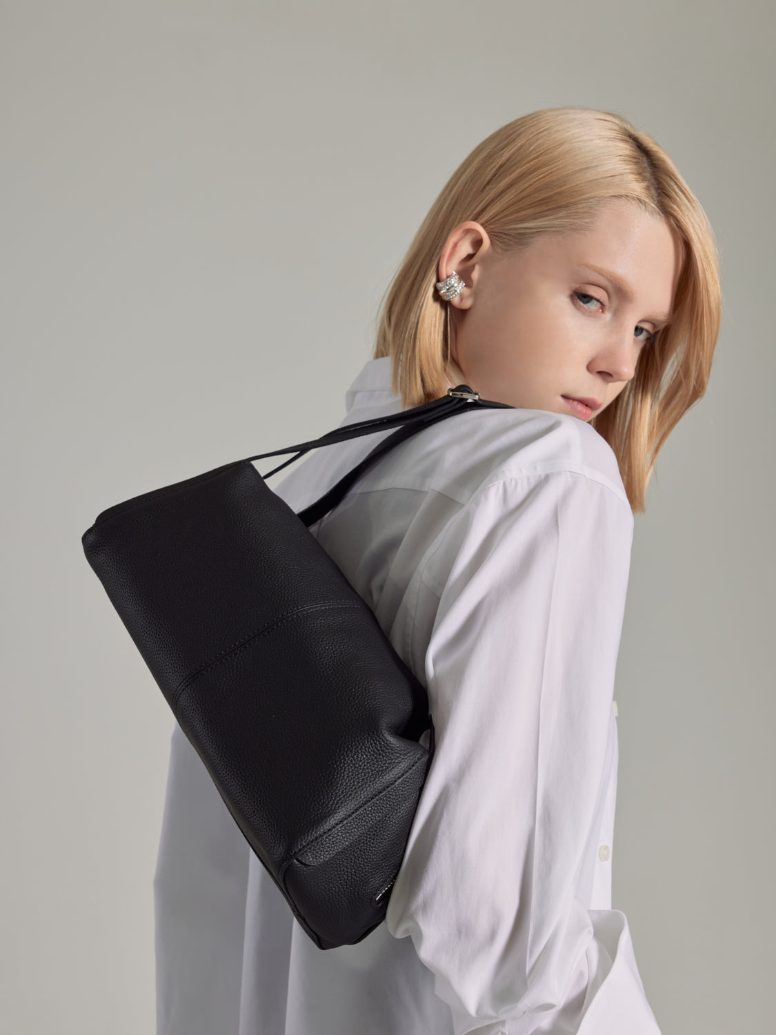 PAZZION, Gretchen Boxy Leather Bag, Black