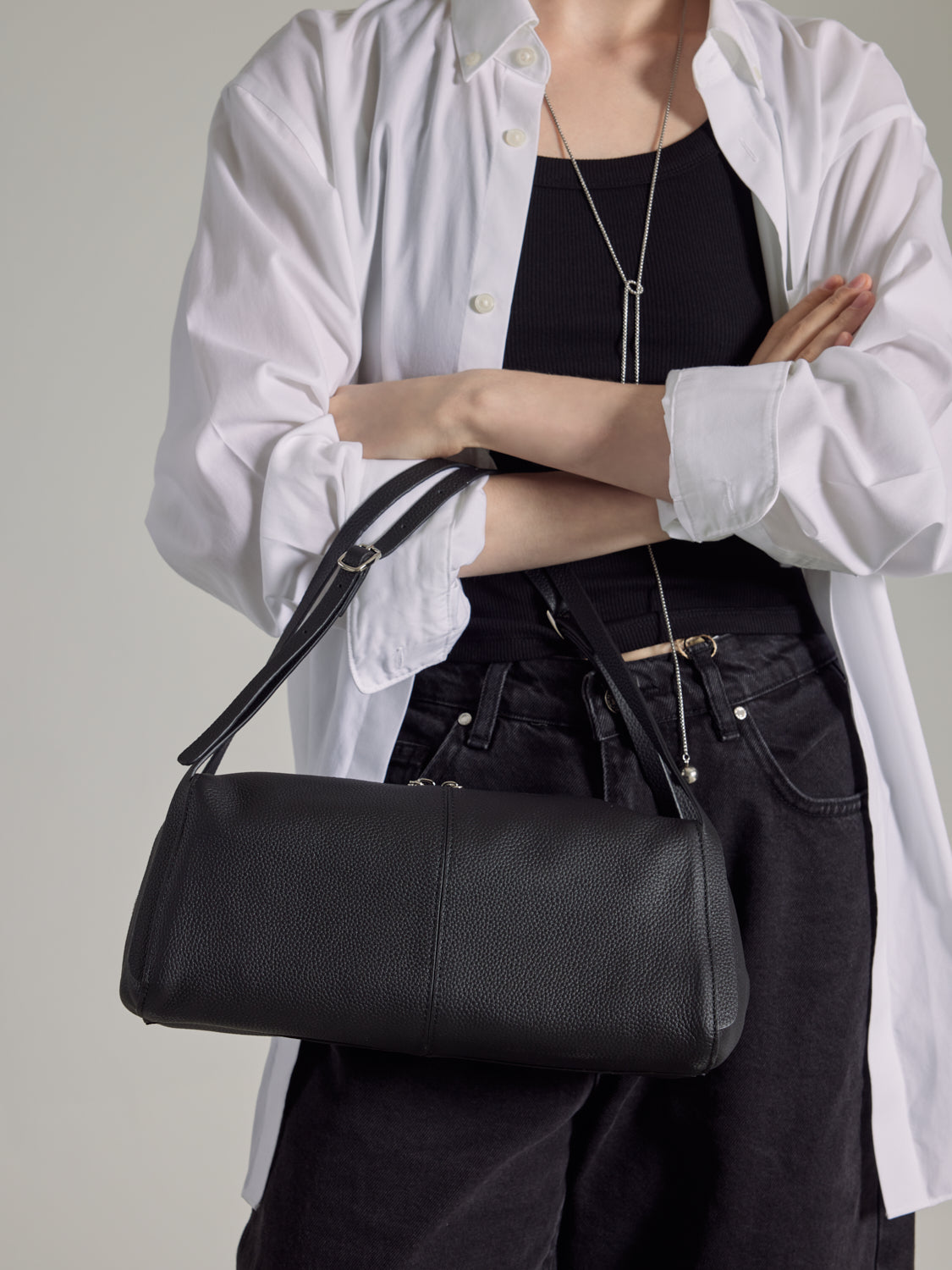 PAZZION, Gretchen Boxy Leather Bag, Black