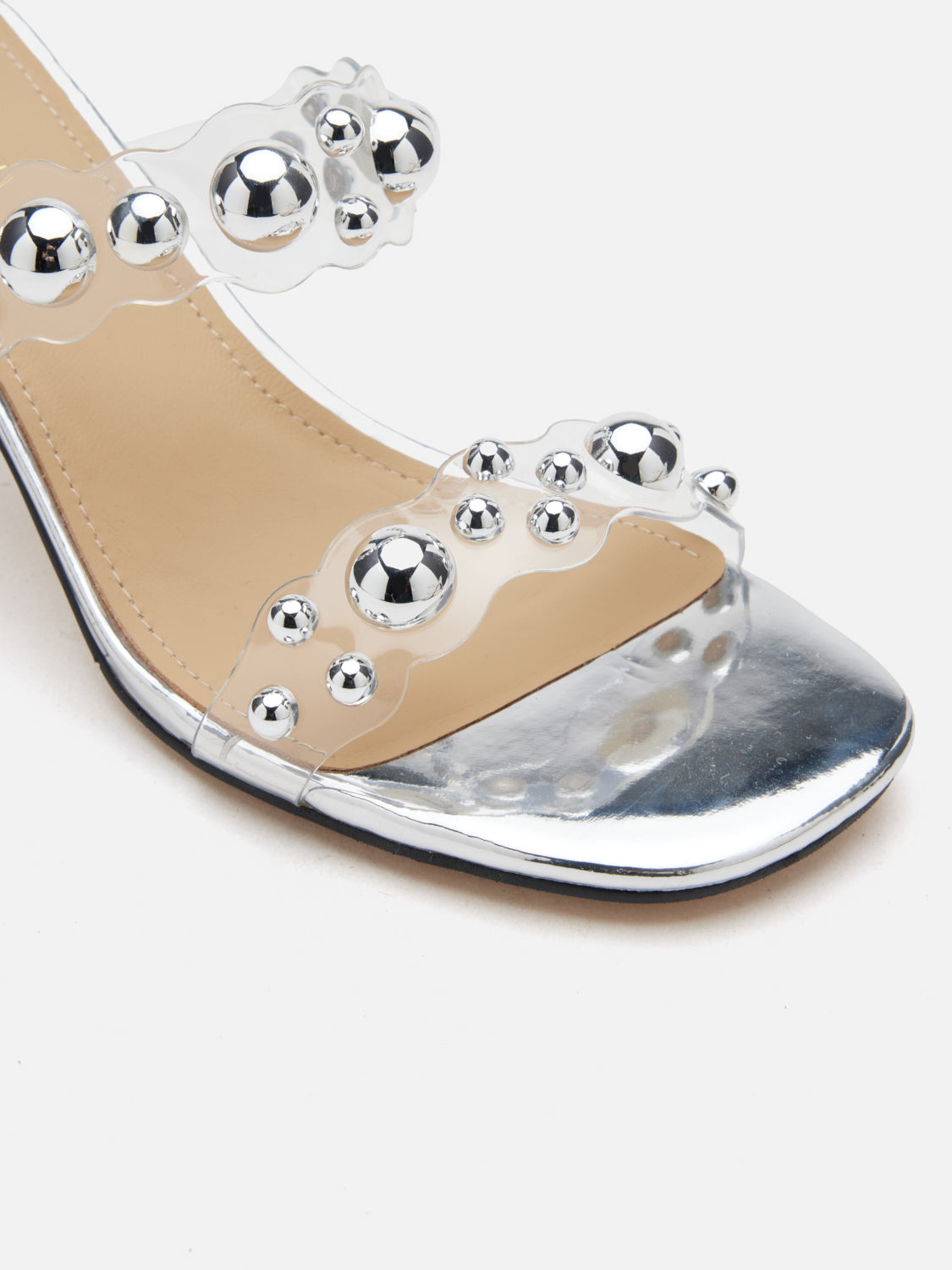 PAZZION, Greylisse Pearl Encrusted Sandal Heels, Silver