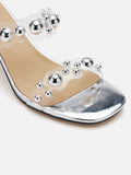 PAZZION, Greylisse Pearl Encrusted Sandal Heels, Silver