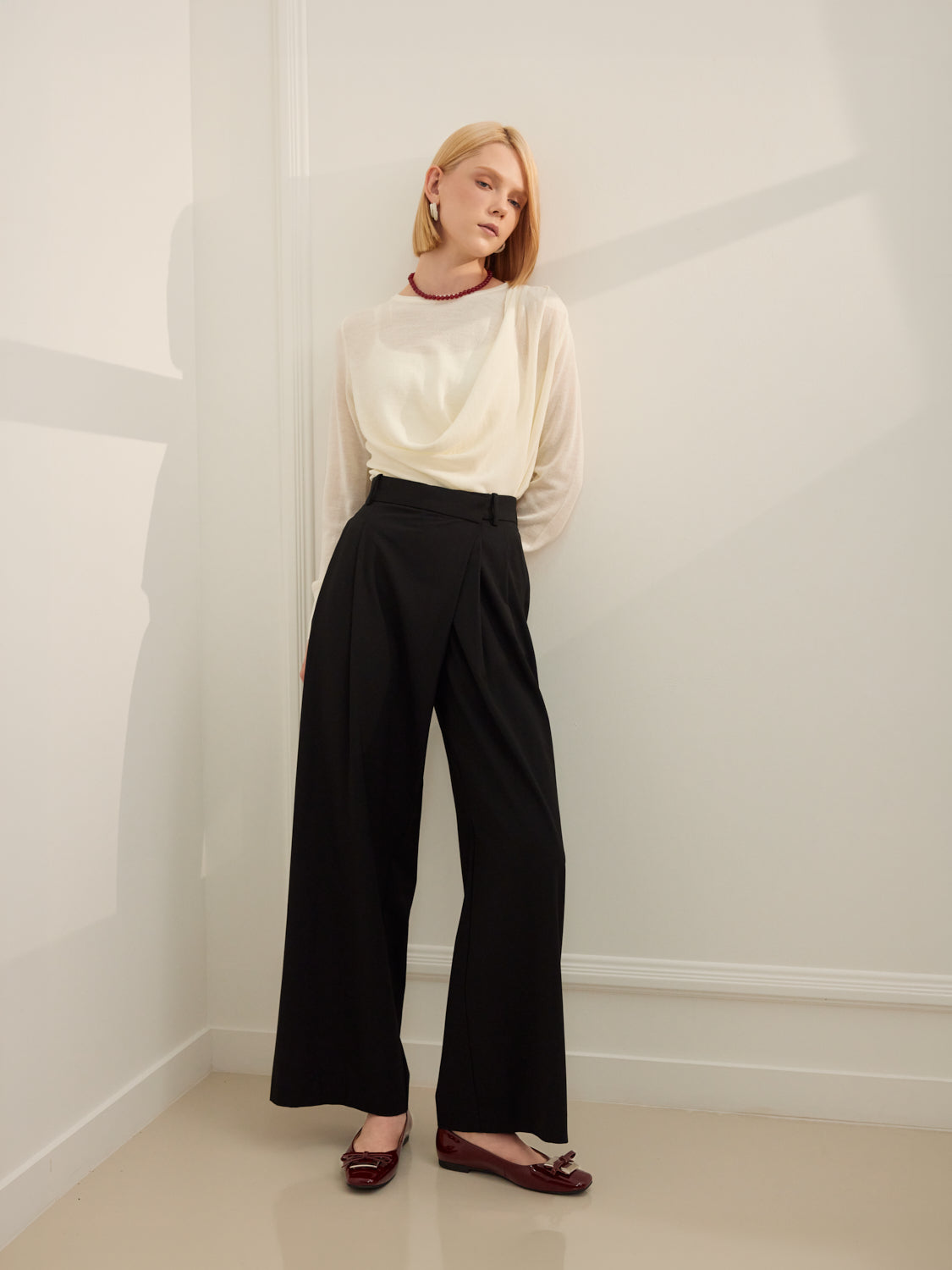 PAZZION, Gwen Silver Buckle Patent Leather Flats, Wine
