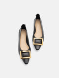 PAZZION, Gwyneth Brass Buckle Flats, Black