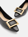 PAZZION, Gwyneth Brass Buckle Flats, Black