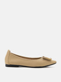 PAZZION, Gwyneth Brass Buckle Flats, Khaki