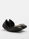 PAZZION, Hailey Foldable Square-Toe Bow Flats, Black