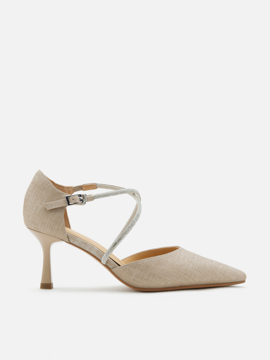 PAZZION, Halina Crystal Embellished Pointed Toe Heels - Almond, Almond