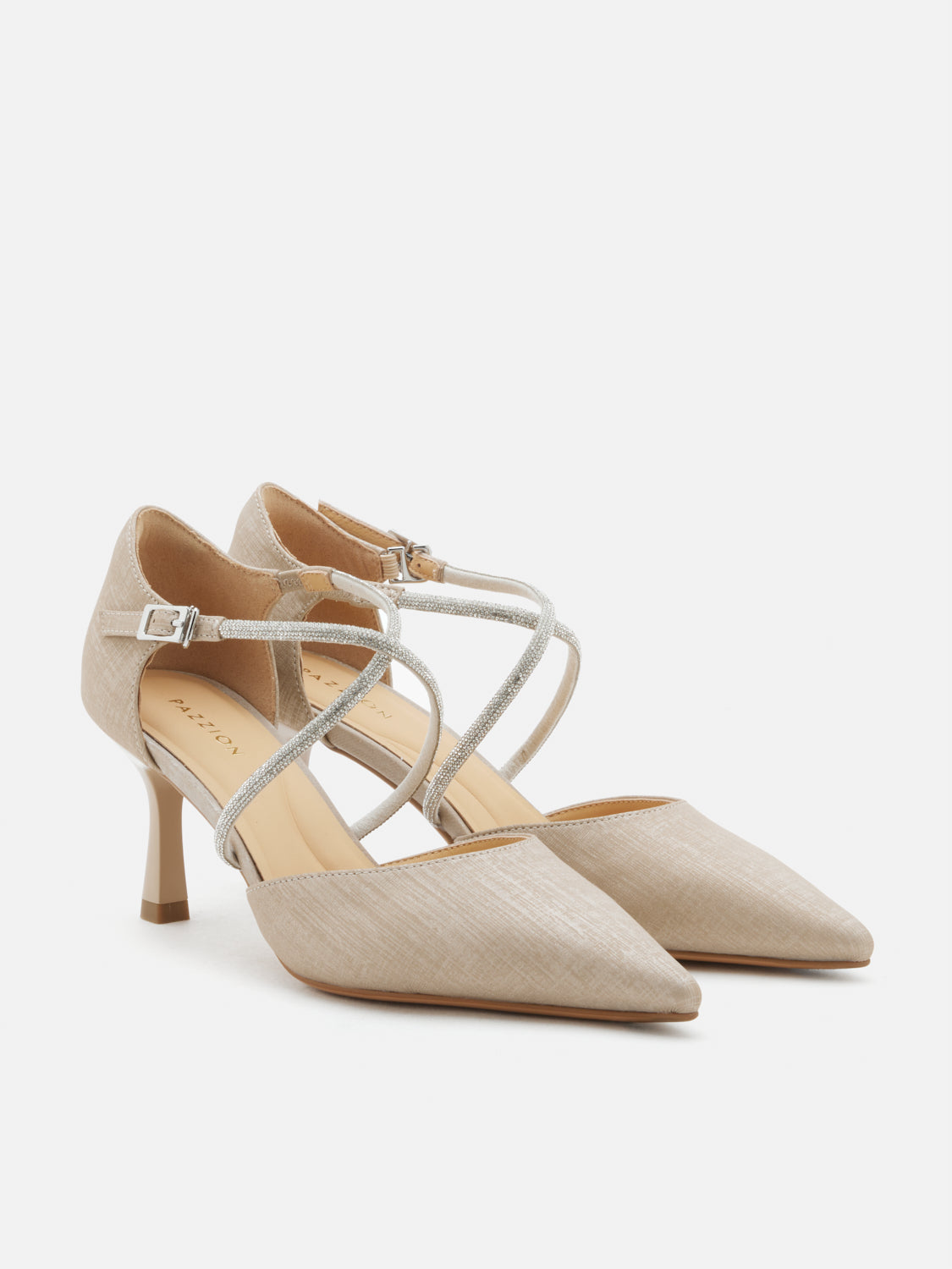 PAZZION, Halina Crystal Embellished Pointed Toe Heels - Almond, Almond