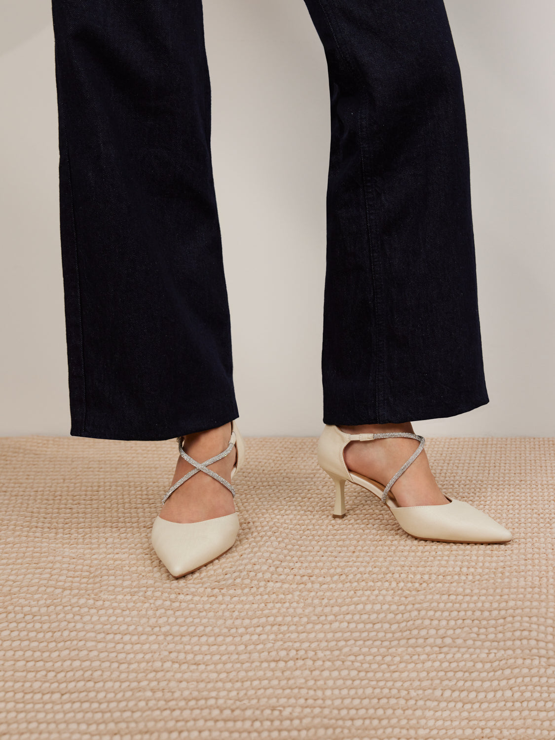 PAZZION, Halina Crystal Embellished Pointed Toe Heels - Beige, Beige