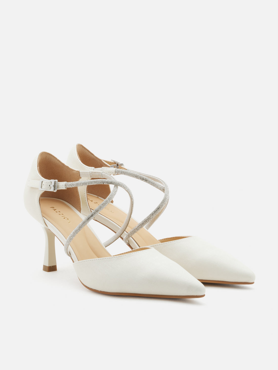 PAZZION, Halina Crystal Embellished Pointed Toe Heels - Beige, Beige