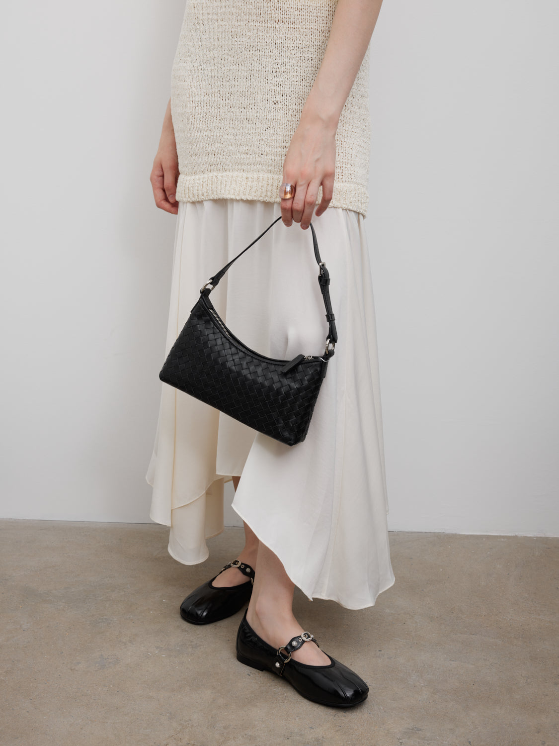 PAZZION, Halina Woven Leather Bag, Black