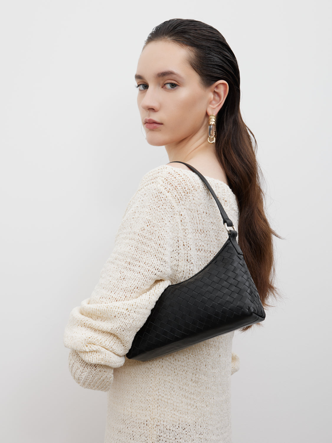 PAZZION, Halina Woven Leather Bag, Black