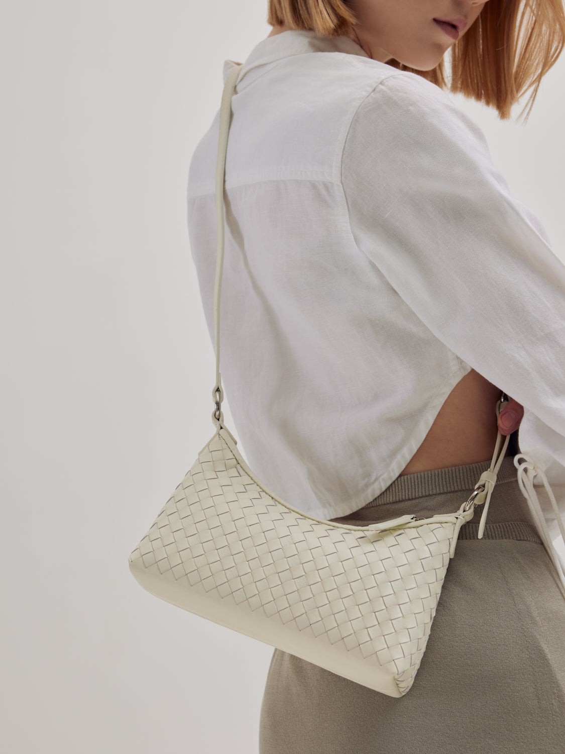 PAZZION, Halina Woven Leather Bag, White