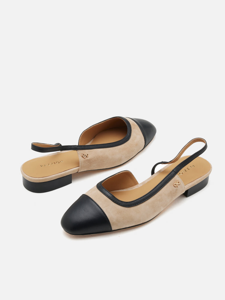 PAZZION, Hanneli Toe Cap Suede Slingback Flats, Almond
