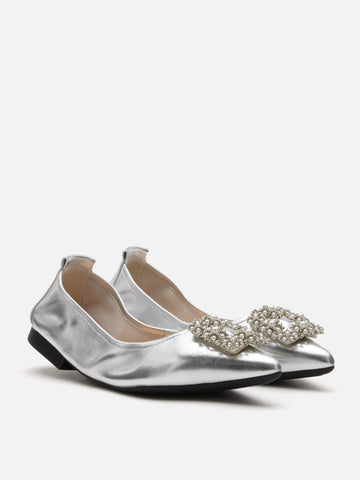 Harivelle Pearl Embellished Leather Foldable Flats