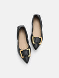 PAZZION, Harper Gold Buckled Pointed-Toe Flats, Black