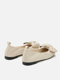 PAZZION, Hart Crystal Pin and Bow Ballerinas, Beige