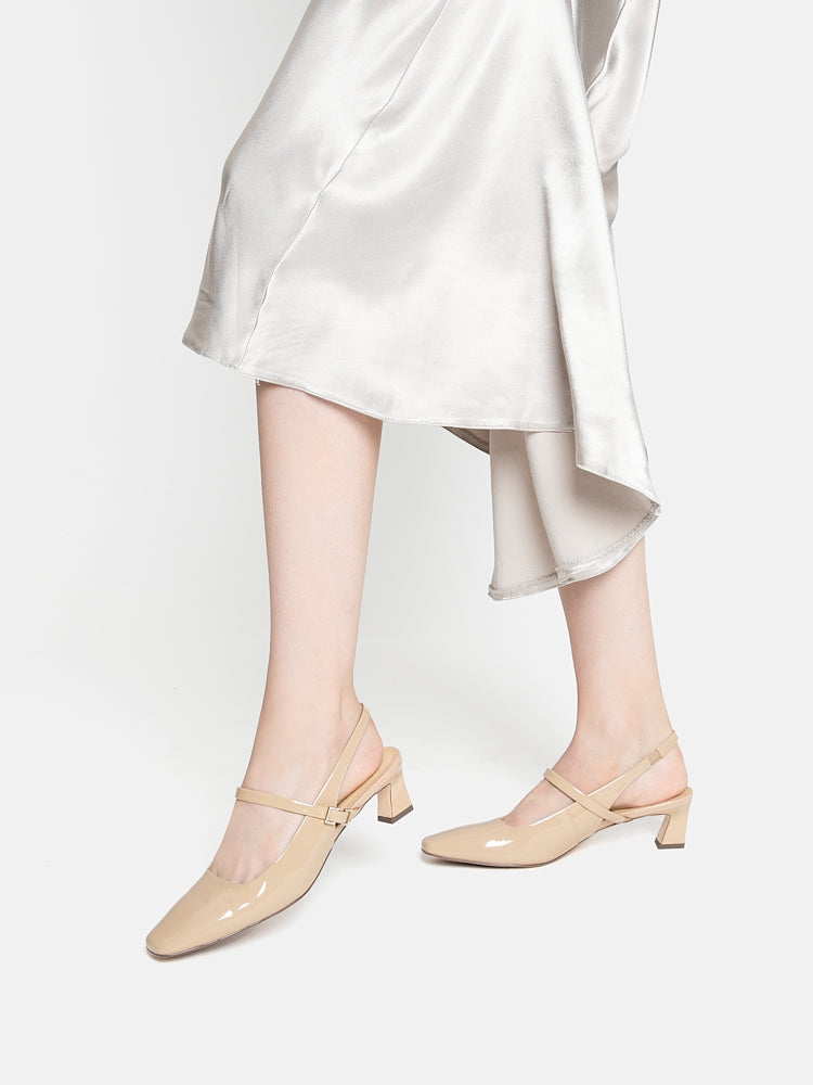 Hattie Patent Square Toe Slingback Kitten Heels PAZZION
