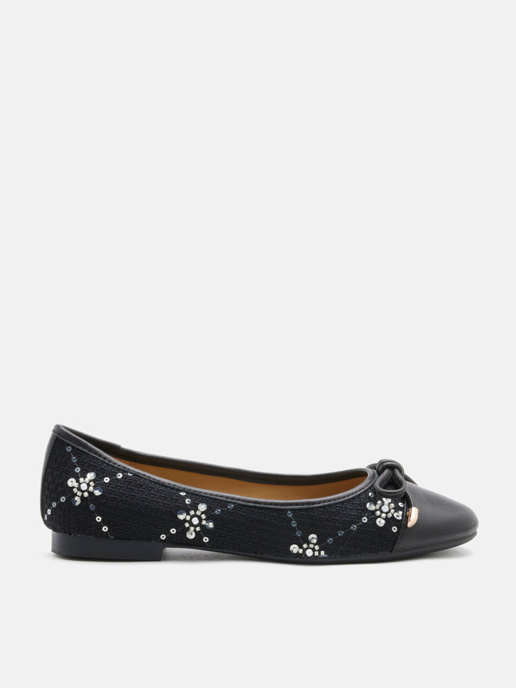 PAZZION, Heather Crystal-Embellished Bow Ballet Flats, Black