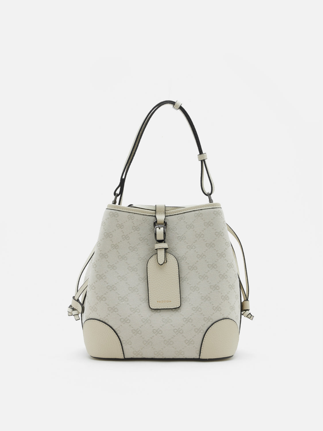 PAZZION, Hedi Monogram Bucket Bag, Beige