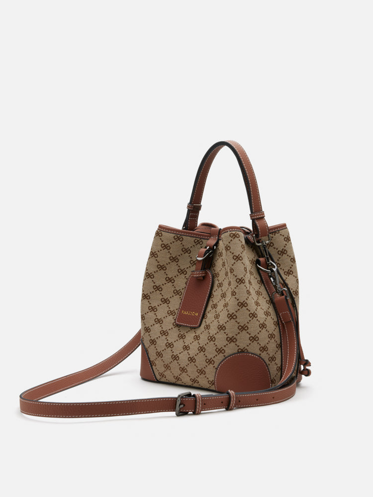 PAZZION, Hedi Monogram Bucket Bag, Brown