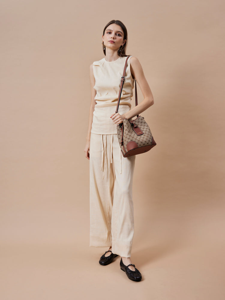 PAZZION, Hedi Monogram Bucket Bag, Brown