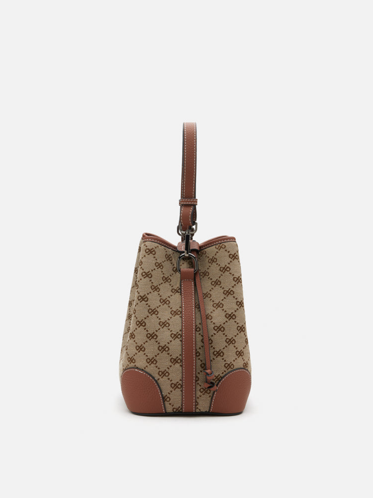 PAZZION, Hedi Monogram Bucket Bag, Brown