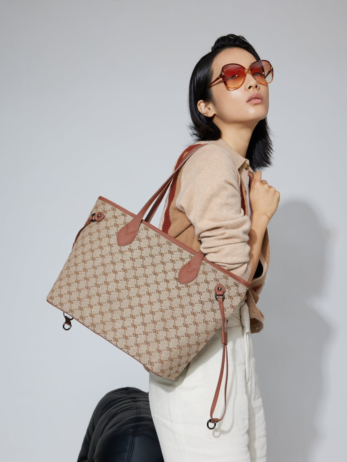 PAZZION, Hedi Monogram Tote, Brown