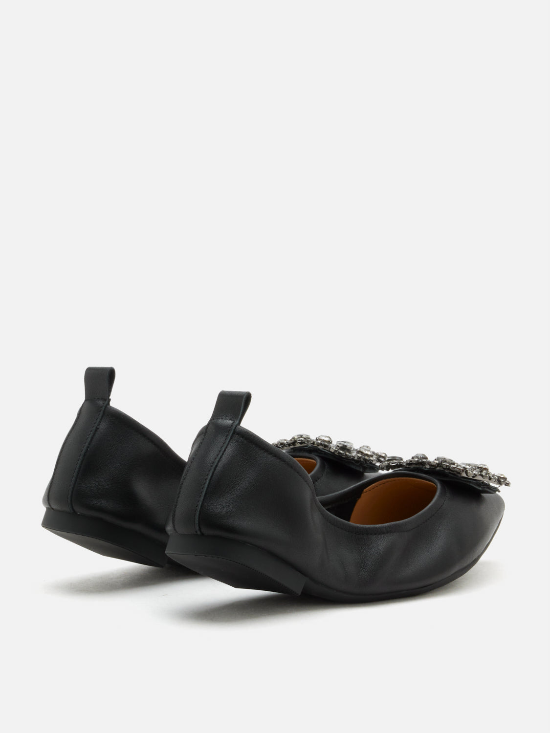 PAZZION, Helene Crystal Buckle Foldable Flats, Black