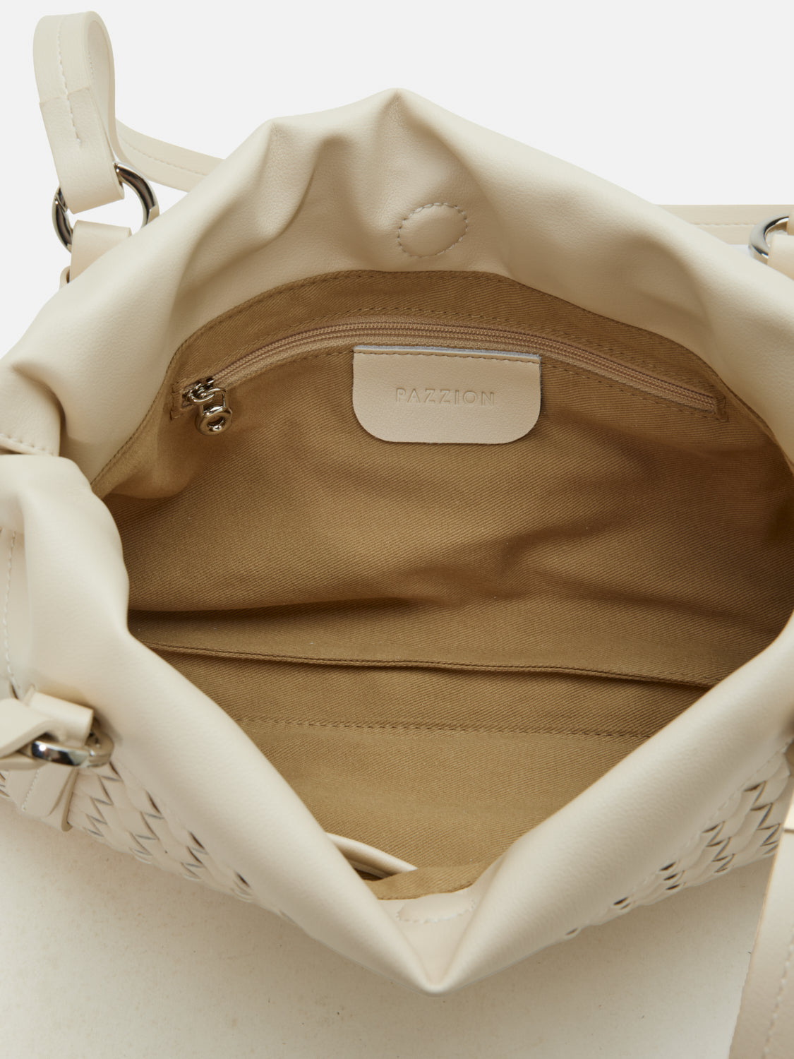 PAZZION, Ida Woven Leather Shoulder Bag, Beige
