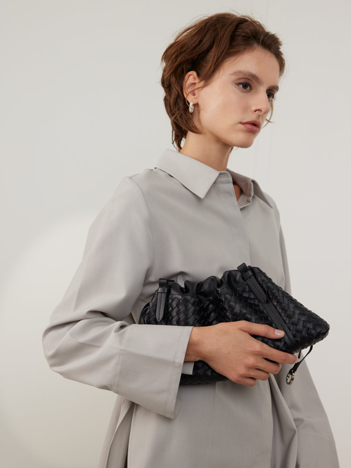 PAZZION, Ida Woven Leather Shoulder Bag, Black